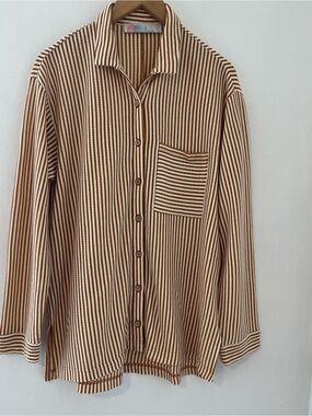FP Beach Striped Knit Top in Cream and Brown